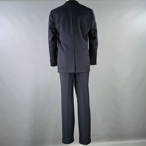 BROOKS BROTHERS Size 41 Navy Grey Pinstripe Wool Notch Lapel Suit
