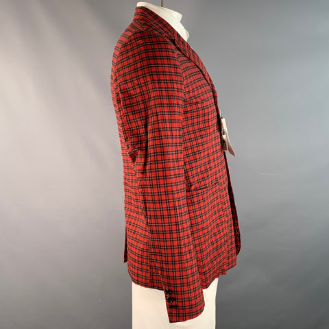COMME des GARCONS BLACK Chest Size L Red Black & Yellow Plaid Cotton Sport Coat