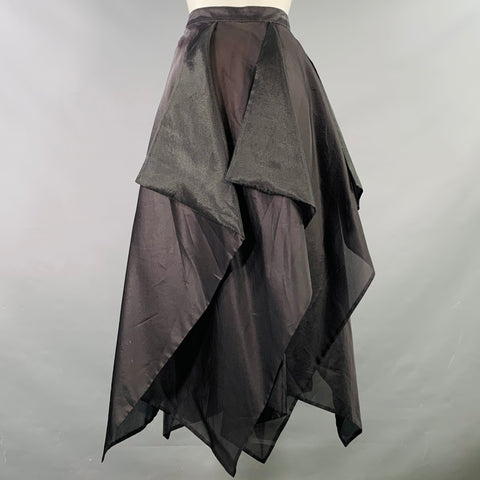 MARY MCFADDEN Size 8 Black Silk Layered Asymmetrical Hem Long Skirt