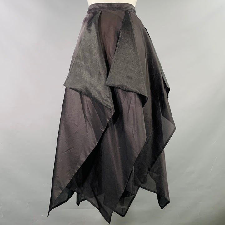 MARY MCFADDEN Size 8 Black Silk Layered Asymmetrical Hem Long Skirt