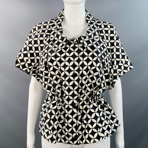 DRIES VAN NOTEN Size S Black White Cotton Geometric Short Sleeve Jacket Blazer