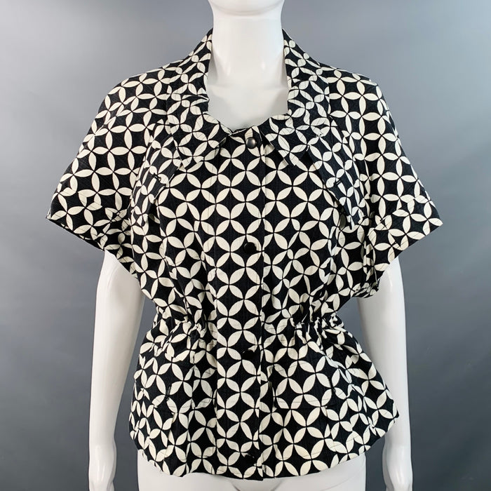 DRIES VAN NOTEN Size S Black White Cotton Geometric Short Sleeve Jacket Blazer