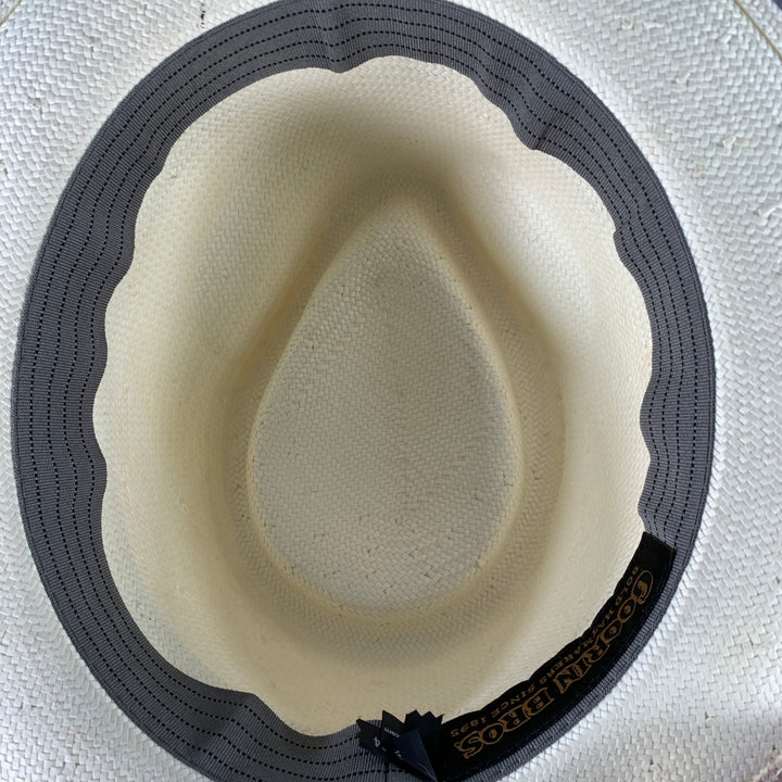 GOORIN BROTHERS Size S Cream Black Woven Straw Fedora Hat