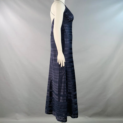 RALPH LAUREN Size 10 Navy Satin Stripe Strappy Long Evening Gown