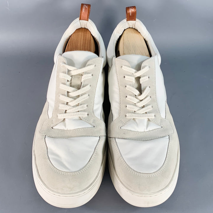 LORO PIANA Size 12 Newport Walk White Grey Nylon Suede Low Top Sneakers