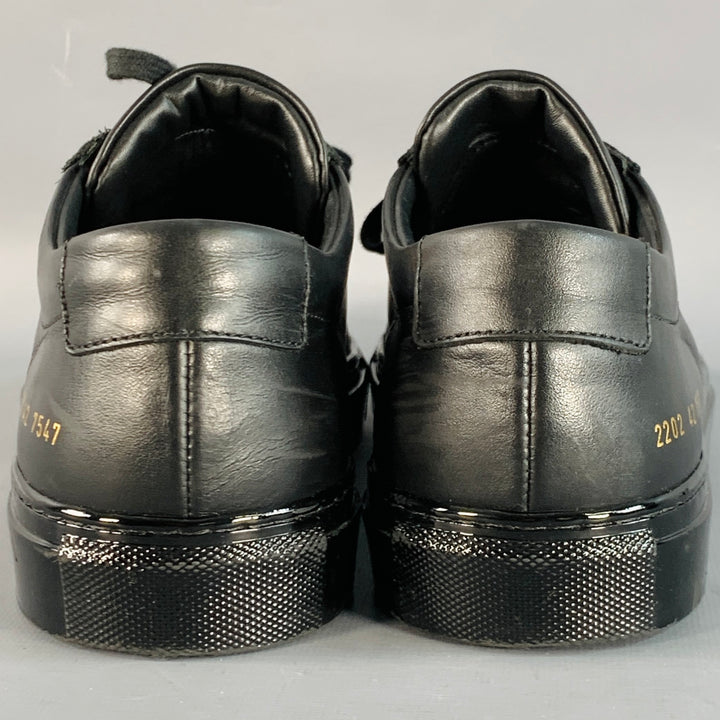 COMMON PROJECTS Size 9 Black Leather Low Top Shiny Sole Sneakers