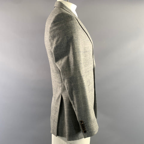 DUCHAMP Chest Size 40 Grey Blue & White Window Pane Wool Cashmere Sport Coat