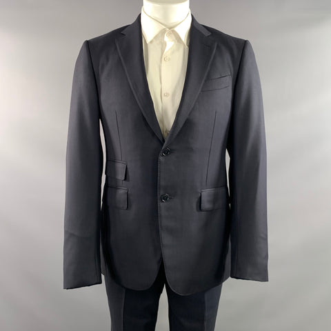 ERMENEGILDO ZEGNA Chest Size 40 Navy Solid Wool Notch Lapel 32 34 Suit