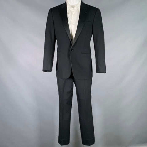 RALPH LAUREN Size 38 Short Black Wool Peak Lapel Tuxedo