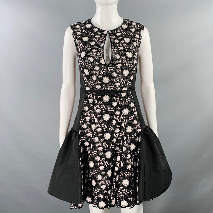 GIAMBATTISTA VALLI Size XS Black White Silk Mixed Fabrics Cocktail Dress