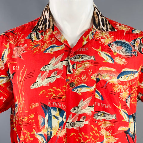 R13 SS19 Size XS Red Multi Color Hawaiian Viscose Camp Short Sleeve Shirt