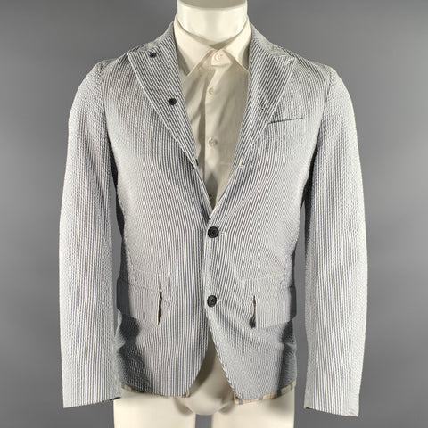 WOOSTER + LARDINI Chest Size 36 Blue White Seersucker Cotton Sport Coat