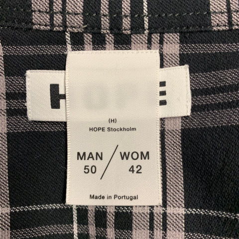 HOPE Size L Black Grey Plaid Cotton One Pocket Long Sleeve Shirt