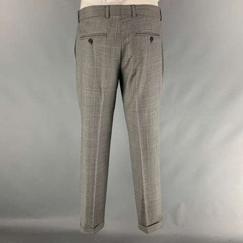 THE KOOPLES Size 40 Grey Window Pane Wool Peak Lapel Suit