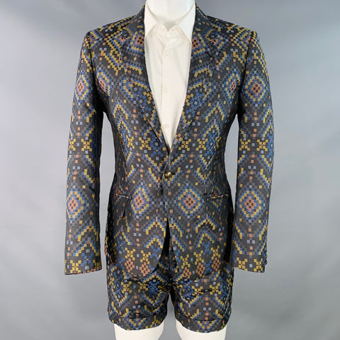 MATTHEW WILLIAMSON Size S Black Multi Color Textured Polyester Silk Shorts Suit