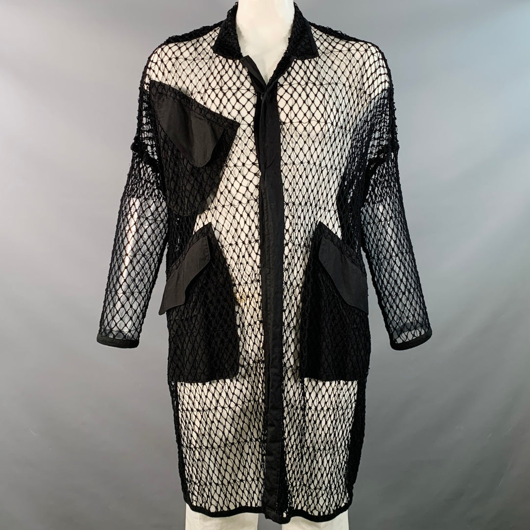 YOHJI YAMAMOTO Size S Black Fishnet Mesh Cotton Coat