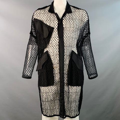 YOHJI YAMAMOTO Size S Black Fishnet Mesh Cotton Coat