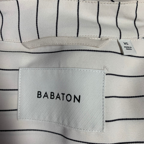 BABATON Size XS White Black Polyester Viscose Pinstripe Open Front Coat