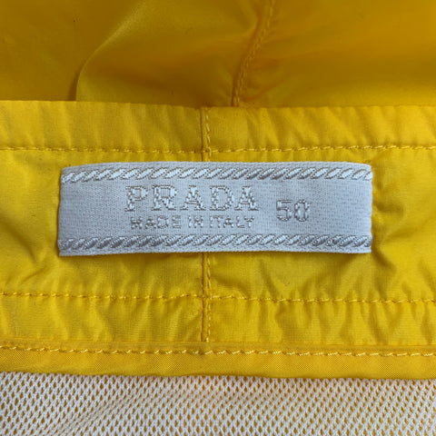 PRADA Size 34 Yellow Nylon Flat Front Mesh Lined Zip Fly Swim Trunks