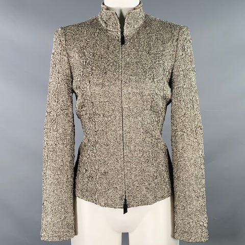 AKRIS Size 6 Black White Yellow Silk Blend Textured Jacket