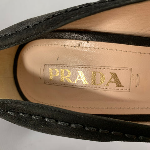 PRADA Size 8 Black Leather Peep Toe Pumps
