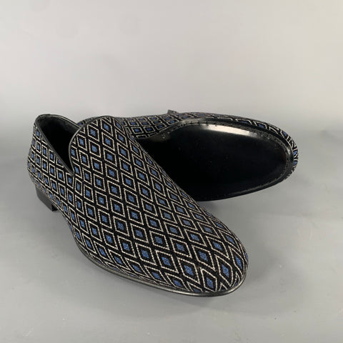 JIMMY CHOO Sloane Size 8 Navy Black Diamond Velvet Loafers