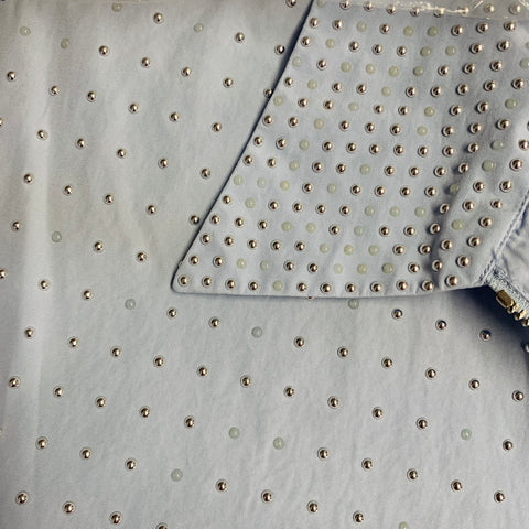 PRADA Taille M Blouson zippé en coton clouté bleu et argent