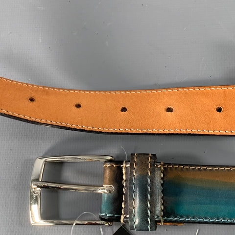 BETTANIN & VENTURI Size 34 Teal Taupe Dip Dyed Leather Belt