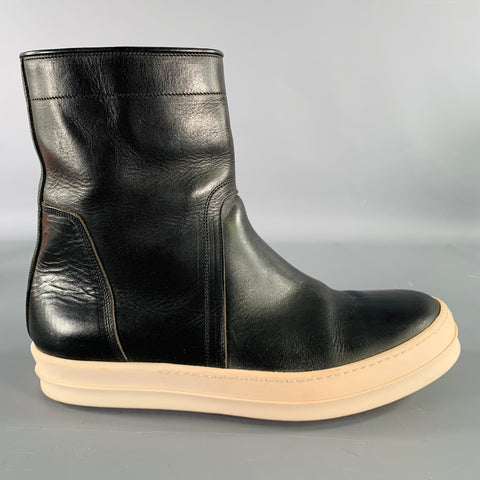 RICK OWENS Size 9 Black White Leather High Top Sneakers