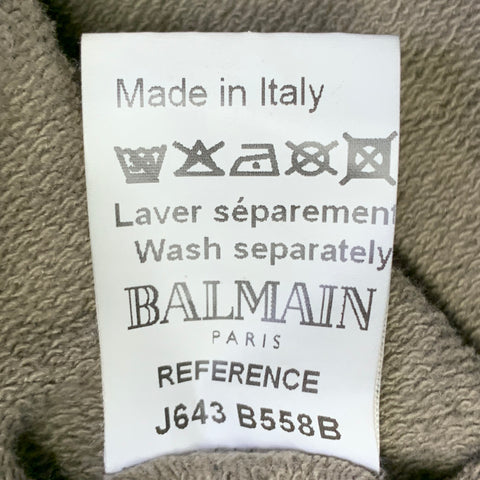 BALMAIN Size M Grey Olive Cotton Distressed Hoodie Sweatshirt