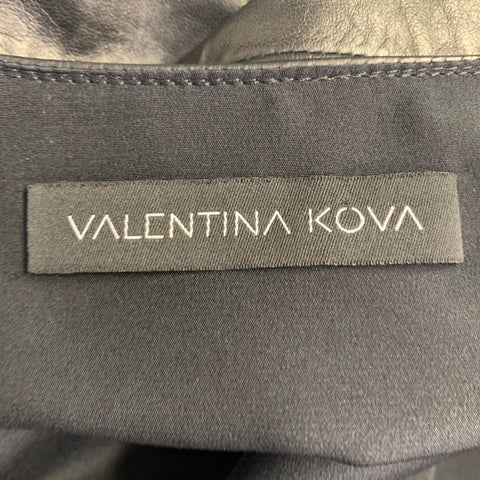 VALENTINA KOVA Size L Black Leather Crew Neck Casual Top