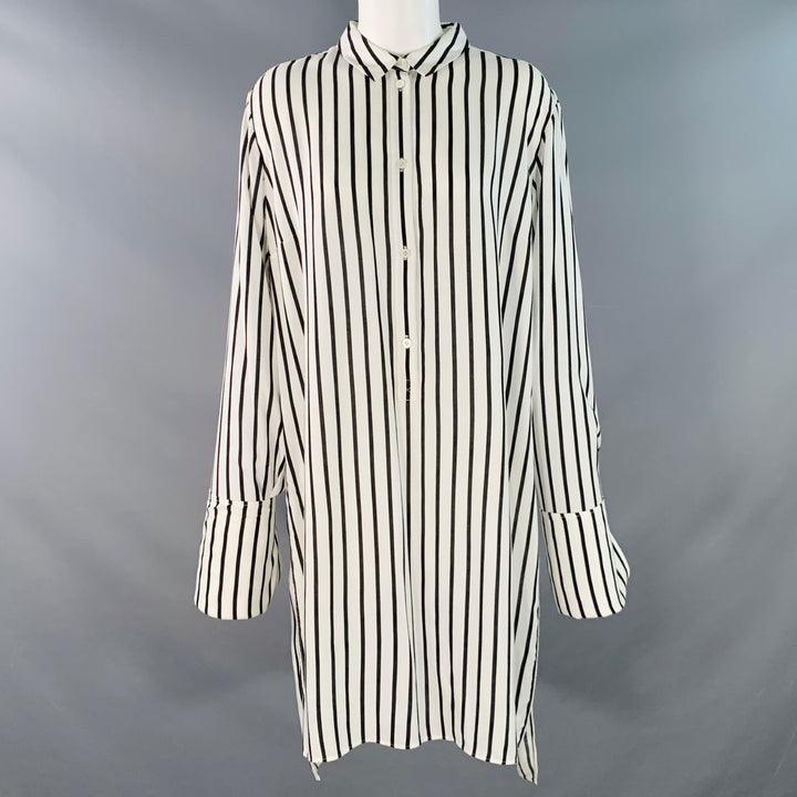 MCQ by ALEXANDER MCQUEEN 2016 Size L Black White Viscose Stripe Tunic Shirt