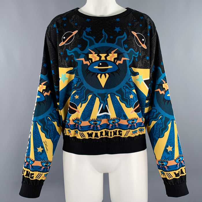 JUST CAVALLI Size 8 Blue Black Yellow Polyester Blend Pullover