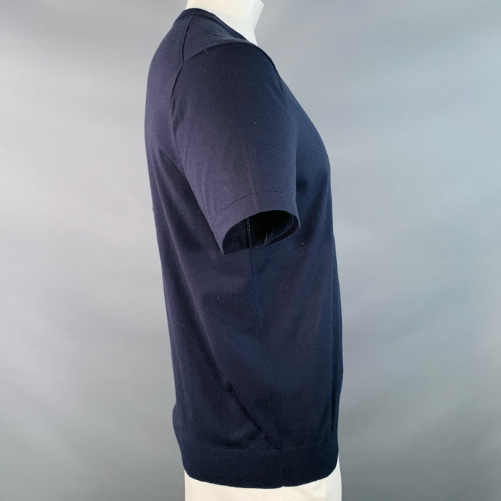 THEORY Size L Navy Cotton Jersey Crew Neck T-shirt