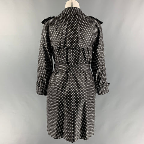MARC JACOBS Size 4 Black White Silk Blend Polka Dot Belted Trench Coat
