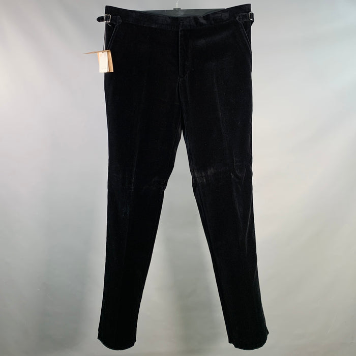 BURBERRY Size 38 Black Velvet Cotton Tuxedo Dress Pants