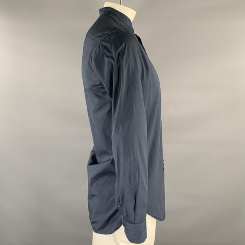 BARENA Size XL Navy Cotton Band Collar Long Sleeve Shirt