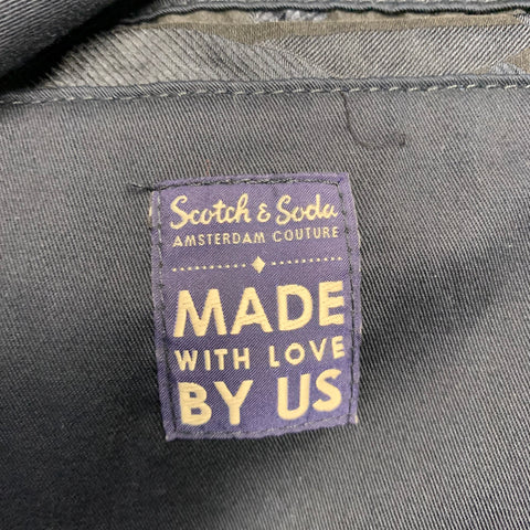 SCOTCH AND SODA Size XXL Navy Black Leaves Polyester Bomber Jacket
