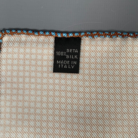 KITON Brown Blue Squares Silk Pocket Square