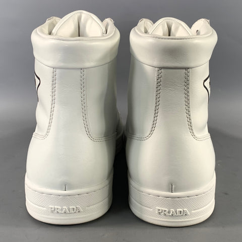 PRADA Size 9 White 2TG179 Leather High Top Sneakers