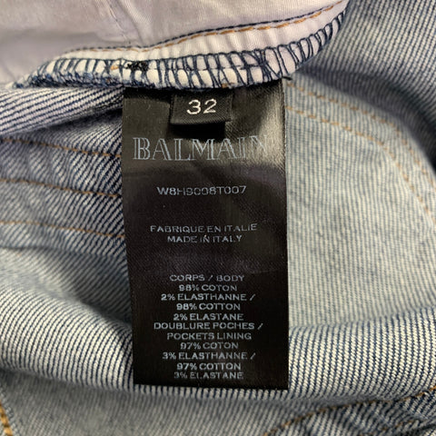 BALMAIN Size 32 Blue Cotton Blend Button Fly Jeans