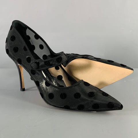 MANOLO BLAHNIK Size 7.5 Black Polka Dot Mary Jane Pumps