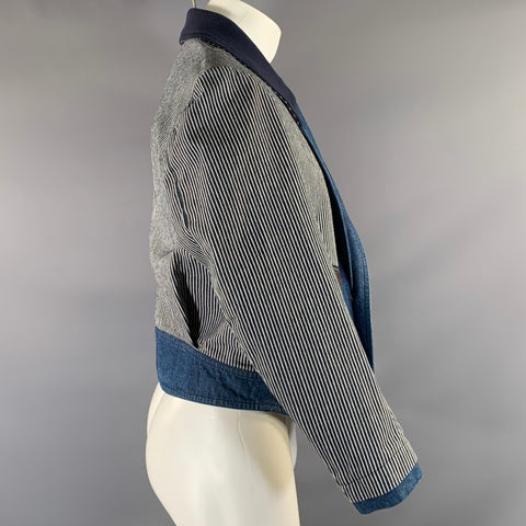 KANSAI YAMAMOTO Size M Blue White Stripe Cotton Shawl Collar Jacket