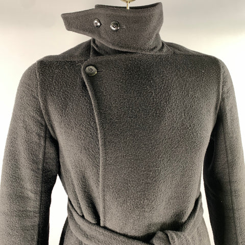 RICK OWENS Size 40 Black Textured Cashmere Wrap Coat