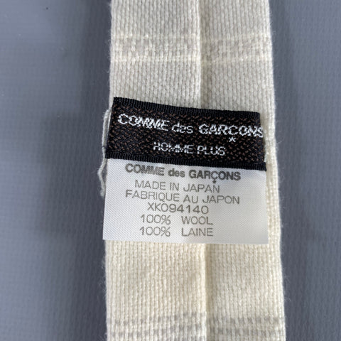 COMME des GARCONS HOMME PLUS Beige Grey Stripe Wool Woven Fringe Tie
