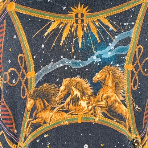 BALMAIN Size M Black Zodiac Horse Print Multi Color Astrology Cotton Hooded Sweatshirt