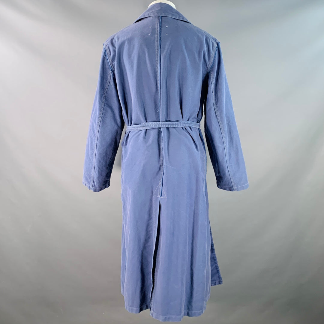 MAISON MARGIELA Size 34 Blue Wash Cotton Wrap Around Belted Trench Coat