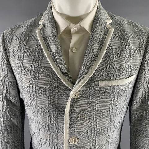 BLACK FLEECE Size 40 White Navy Plaid Cotton Polyester Sport Coat