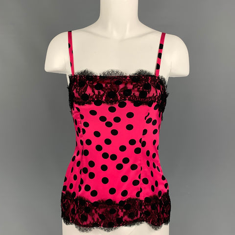 D&amp;G by DOLCE &amp; GABBANA Top casual de lunares de seda negro fucsia talla 2