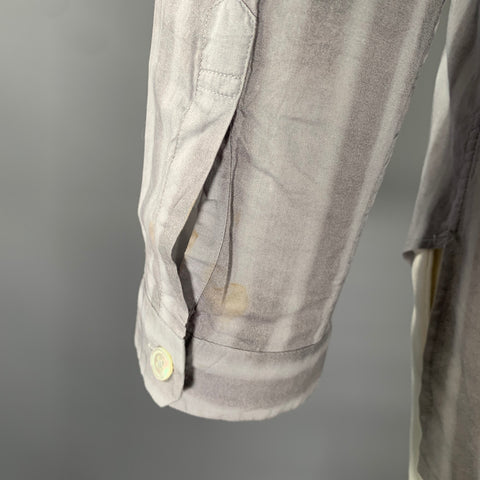 ANN DEMEULEMEESTER Size L Grey White Chalkstripe Cotton Long Sleeve Shirt